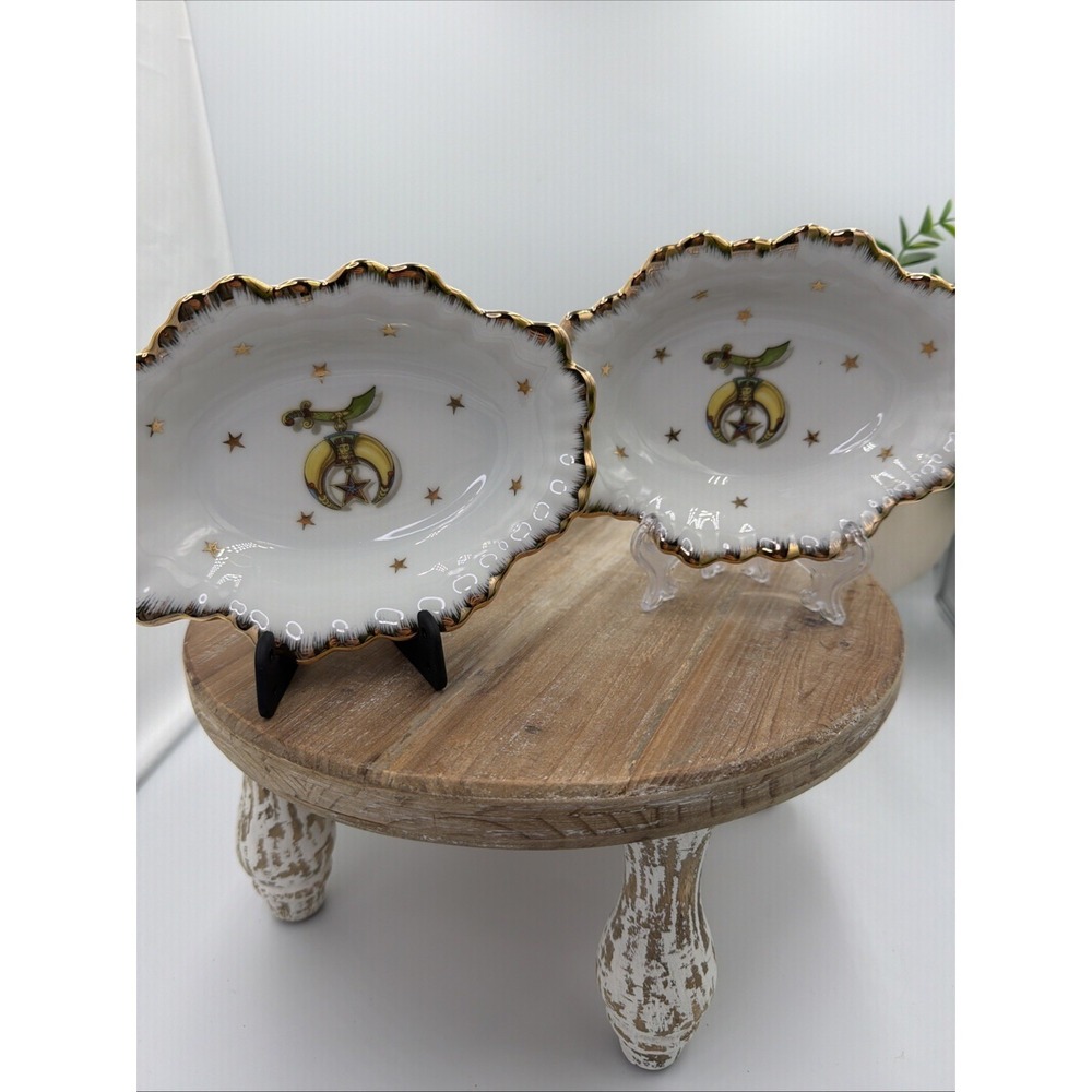 18k Gold Shriners International Syrian Sword Masonic Porcelain Dish Freemasonsx2